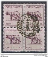 LUOGOTENENZA:  1944  LUPA  CAPITOLINA   -  50 C. LILLA  E  GRIGIO  LILLA  BL. 4  US. -  D. 11  -  SASS. 515 A - Used