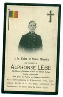 WO1 / WW1 - Doodsprentje Alponse Lèbe - Remouchamps / Adinkerke  - Gesneuvelde - Avvisi Di Necrologio