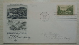 1951 USA FDC USED COVER WITH STAMP SETTLEMENT OF NEVADA 100TH ANNIVERSARY - Cartas