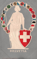 HELVETIA - SWITZERLAND - EMBOSSED FIGURE, SHIELD & EMBLEMS ~ A VINTAGE POSTCARD #223326 - Domat/Ems