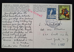 Berlin 1957, Postkarte "Western Airlines" Mi 158 Berlin Gelaufen New York - Cartas