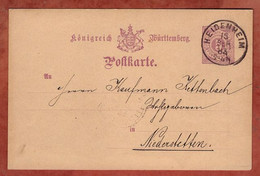 P 26 Ziffer, Heidenheim Nach Niederstetten 1885 (11416) - Wurtemberg
