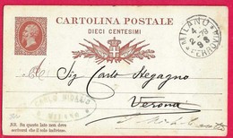 CARTOLINA POSTALE VITTORIO EMANUELE II (CAT. INT. 1) DA MILANO*4.2.78* FERROVIA PER VERONA - Stamped Stationery