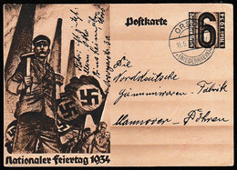 Deut. Reich: 1934, GA- Sonderpostkarte, 6 Pfg.  Wertziffer Mit Strahlenkranz, Tagesstpl. ORSOY (NIEDERRHEIN) - Enteros Postales