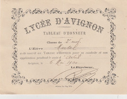 LYCEE D'AVIGNON  TABLEAU D'HONNEUR  EDUCATION  ECOLE  ENSEIOGNEMENT - Diploma & School Reports