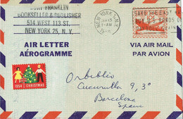 46967. Carta Aerograma NEW YORK (NY) Usa 1955. Label, Viñeta  Chistmas - Cartas