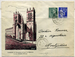 France Entier Postal Repiqué 65c Type Paix, Enveloppe Avec Cathédrale De Montpellier, 1939 - Umschläge Mit Aufdruck (vor 1995)