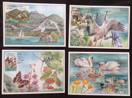 4 Cartes Maximum 2022 Nature Protection Région  Du Lac Mâcha Château Grue Iris Papillon Oiseau Cygne - Andere & Zonder Classificatie