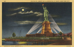 New York Statue Of Liberty As Illuminated At Night - Long Island