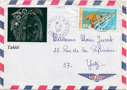 30018# LETTRE PAR AVION Obl PAPEETE ILE DE TAHITI 1871 Pour YUTZ MOSELLE - Briefe U. Dokumente