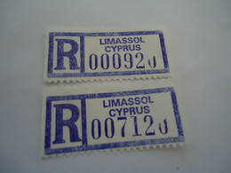 CYPRUS  AIR LETTER REGISTERED  2 VIGNETTES  LIMASSOL - Altri & Non Classificati