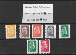 France  Marianne Adhésif PRO 1594, 1596, 1597, 1598, 1600, 1601 Et 1602  Type 2 Philaposte  Neuf** - Unused Stamps