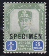 Johore     .      SG  .     122  Specimen  (2 Scans)       ,    *   .      Mint-hinged - Johore