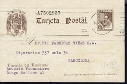 Espagne. Carte Entier Postal 20 Cent De Barcelone Du 16 Janvier 1941. Correspondance En Ville. Timbre Fiscal Au Verso. - 1931-....