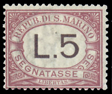 SAN MARINO 1897 SEGNATASSE 5 LIRE (Sass. 8) NUOVO INTEGRO ** OFFERTA! - Timbres-taxe