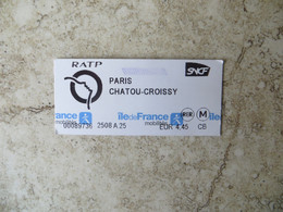 Titre De Transport Ticket RATP SNCF Ile De France Trajet Paris Chatou Croissy - 2022 - Europa