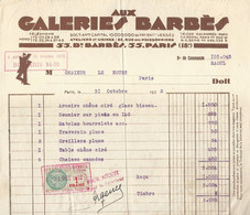 Facture Galeries Barbès - Paris - 1932 - Timbre Fiscal 1F - Covers & Documents