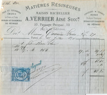 Facture Maison Bachellier A.VerrierAiné - Paris - 1874 - Timbre Quittances, Reçus Et Décharges 10c - Lettres & Documents