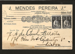 POSTAL COMERCIAL 1917 Publicidade Loja "Mendes Pereira" FABRICA ARTIGOS ESCRITORIO Campo Grande LISBOA Portugal - Lisboa