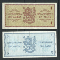 FINLAND FINNLAND 1963 - 1 & 5 Markkaa Bank Notes Banknoten - Finlandia