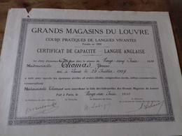 28/ GRANDS MAGASINS DU LOUVRE LANGUE ANGLAISE  EPREUVE ECRITES 1930 DIPLOME 27X 35 CM - Diploma & School Reports