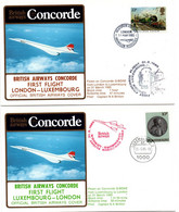 Concorde BA - London Luxembourg AR 1985 - First Flight 1er Vol Erstflug - Château - Storia Postale