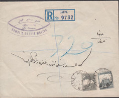 1947. PALESTINE. 10 + 15 Landscapes On Registered Cover From JAFFA With 10 + 15 M Cancelled R... (Michel 62+) - JF433284 - Palestine