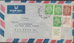 1948. ISRAEL. Interesting AIR MAIL Cover To USA With Pair 5 M + 5 M+ 50 M Ancient Jewish Coins... (Michel 6+) - JF433308 - Otros & Sin Clasificación