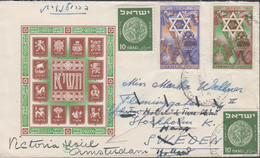 1950. ISRAEL. Complete Set New Year + 2 Ex 10 Pr. Ancient Coins On Cover To Sweden And Late... (Michel 39-40) - JF433310 - Sonstige & Ohne Zuordnung