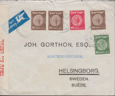 1954. ISRAEL. Ancient Coins. 10 + 3 EX 50 + 60 Pr On PAR AVION Cover To SWEDEN Cancelled TEL ... (Michel 51+) - JF433317 - Other & Unclassified