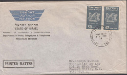 1950. ISRAEL. Birds Pair 30 Pr. AIR MAIL On Cover PRINTED MATTER From STATE OF ISRAEL Cancelle... (Michel 34) - JF433336 - Other & Unclassified