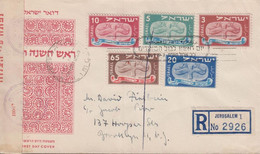 1949. ISRAEL. First New Year Complete Set On Registered (JERUSALEM) FDC  Cancelled First Da... (Michel 10-14) - JF433343 - Unclassified
