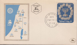 1952. ISRAEL. Menorah Stamp 1000 Pr. On FDC Cancelled First Day Of Issue 27 2 52 TEL AVIV-YAFO... (Michel 66) - JF433348 - Autres & Non Classés