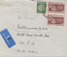 1950. ISRAEL. Second New Year Pair 35 Pr. + 10 Pr Ancient Coins On Cover (tear) To USA BY AIR ... (Michel 21) - JF433364 - Unclassified