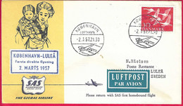 DANMARK - PRIMO VOLO DIRETTO SAS KOBENHAVN - LULEA *2.3.57* SU BUSTA UFFICIALE - Luftpost