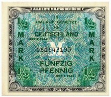 GERMANY, DEUTSCHLAND - 1/2 Mark US Print With F 1944. P191a Ro200a, UNC. (D035) - 1/2 Mark