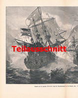 D101 2362 Robert Heineke Segelschiffe Seegefecht Marine Großbild 1898 !! - Barcos