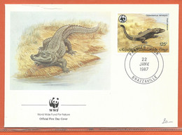 W.W.F. CONGO 4 LETTRES FDC CROCODILES DE 1987 - Lettres & Documents