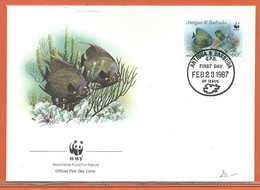 W.W.F. ANTIGUA 4 LETTRES FDC POISSONS DE 1987 - Lettres & Documents