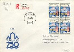 1979 , FINLANDIA , TURKU - HANAU , YV. 803 BL / 4 + 1 , 750º ANIVERSARIO DE LA VILLA DE TURKU - Briefe U. Dokumente