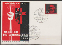Bund 1968 MiNr.558 Karl Marx Sudetendeutscher Tag Stuttgart 1968 SoSt.( D 892 )  Günstiger Versand - Cartas
