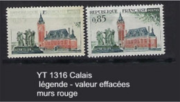 FR Variétés YT 1316 " Calais" Neuf**  légende - valeur Effacées - Unused Stamps