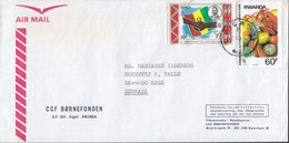 Rwanda Airmail BØRNEFONDEN Children Aid Kigali 1982? Cover KØGE Denmark Flag Flagge Fruits Stamps - Altri & Non Classificati