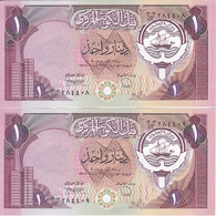 PAREJA CORRELATIVA DE KUWAIT DE 1 DINAR DEL AÑO 1968 SIN CIRCULAR (UNC)  (BANKNOTE) - Kuwait