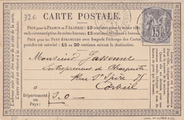 F CPO (1585 - Juillet 1877 T32) Obl. Paris Le 14 Sept 77 Sur 15c Gris Sage N° 77 Pour Corbeil - Voorloper Kaarten