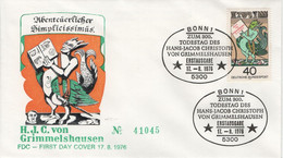 Germany Deutschland 1976 FDC J. J. C. Von Grimmelshausen, Writer Author, Teufel Devil, Canceled In Bonn - 1971-1980