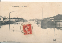 Reims (51 Marne) Le Canal - Péniches Et Usines - édit. CFM Circulée 1907 - Reims