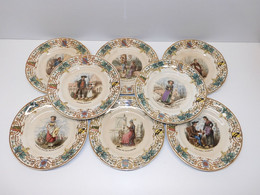 *8 ANCIENNES ASSIETTES DESSERT SARREGUEMINES ALSACE U & Cie METIERS COSTUMES   E - Sarreguemines (FRA)