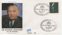 Germany Deutschland 1976 FDC Dr. Konrad Adenauer, German Statesman Politician, Canceled In Bonn - 1971-1980
