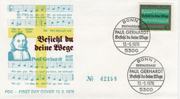 Germany Deutschland 1976 FDC Paul Gerhardt, Theologian, Hymn Writer, Composer Komponist Music Musik, Canceled In Bonn - 1971-1980